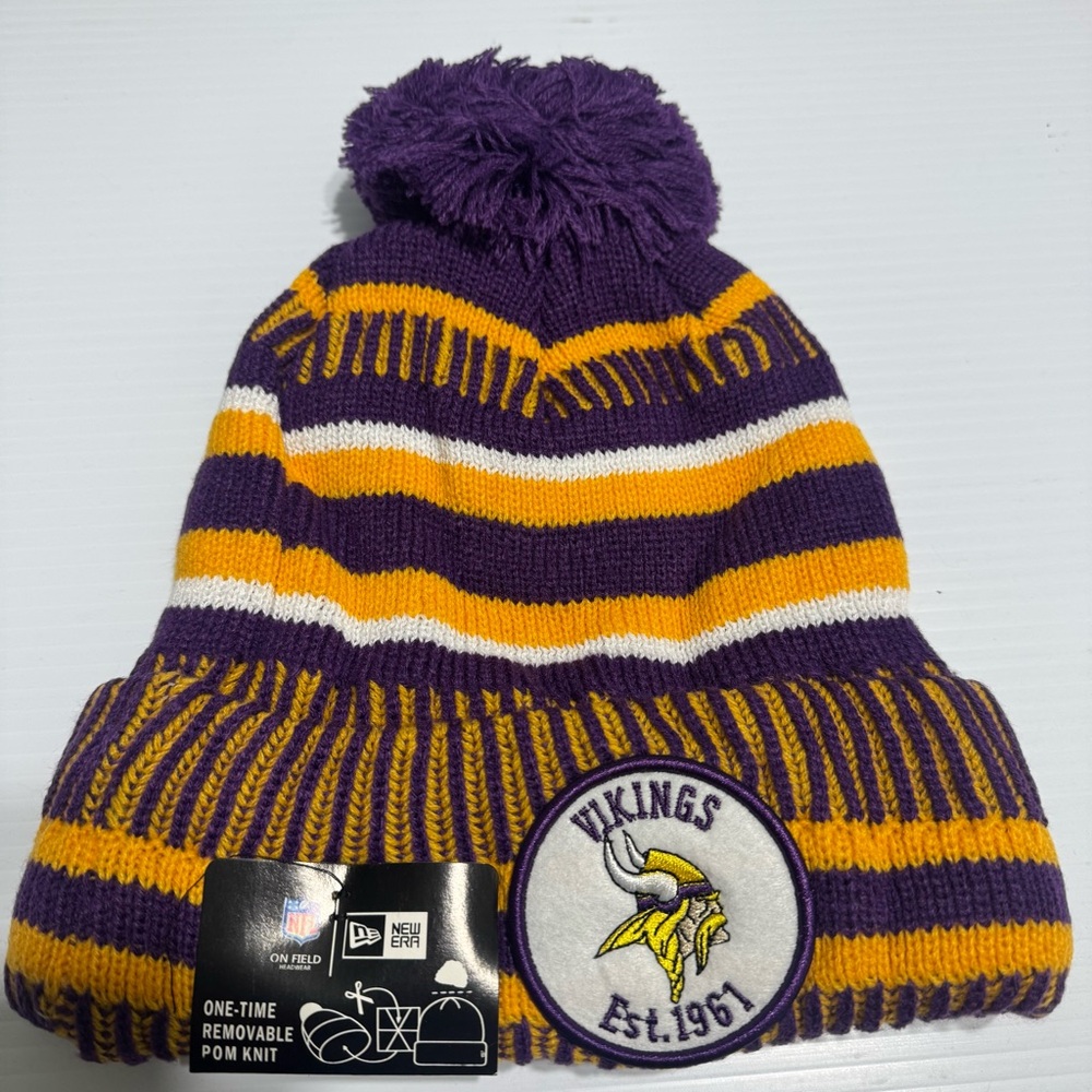 Vikings Striped Pom Knit Beanie